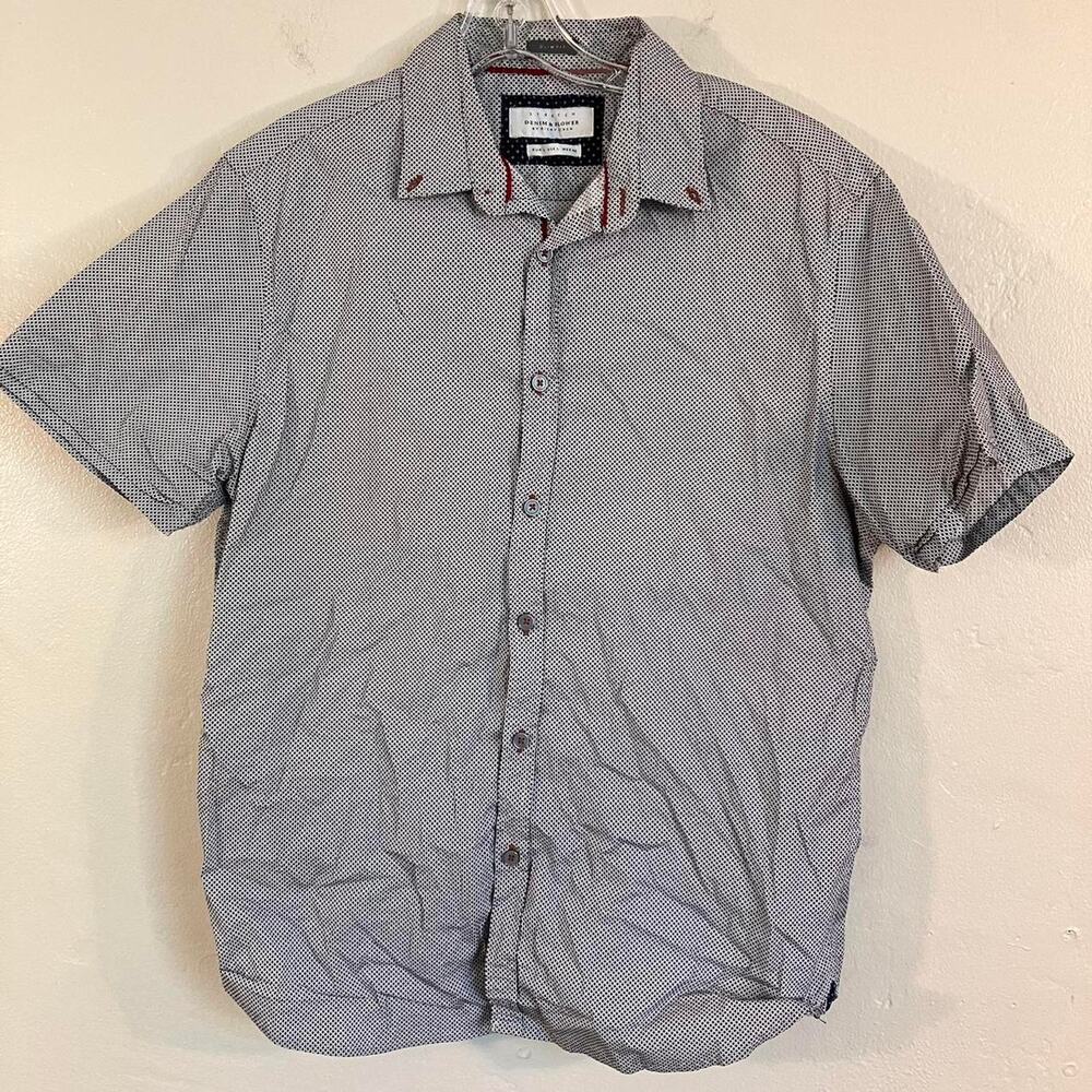 Ricky Singh Denim & Flower Slim Fit Short Sleeve Casual Button Up‎